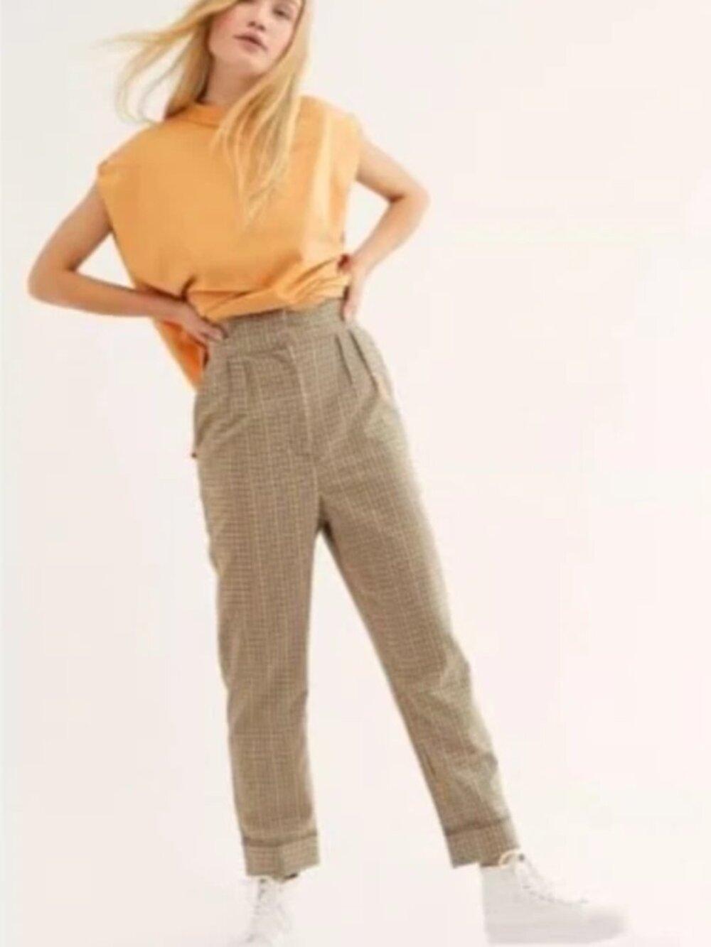 C/MEO Collective Viewpoint Pant Mustard Check Plaid High Waist Pleated